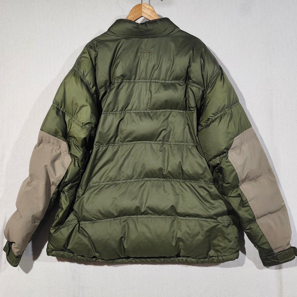 Cabelas Mens 2XL Tall 650 Down Puffer Jacket Olive Green Reinforced Elbows Tall - Picture 4 of 14